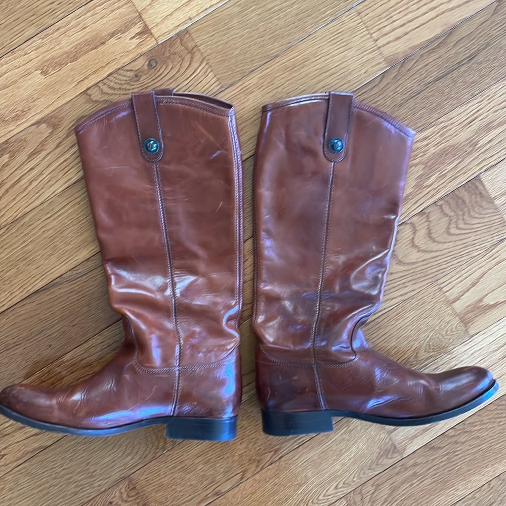 Frye Melissa Button Riding Cognac Leather Pull-On Boots - Picture 7 of 8